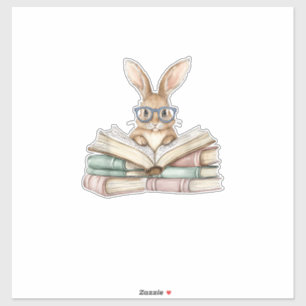 Sticker Lunettes de lecture de lapin mignon livres lecteur