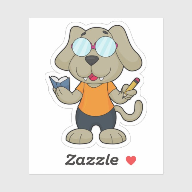 Sticker Lunettes de livre Nerd de chien (Feuille)
