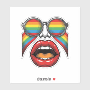 Sticker Lunettes de soleil arc-en-ciel rétro lèvres visage