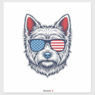 Sticker Lunettes de soleil pour chien Westie patriotiques