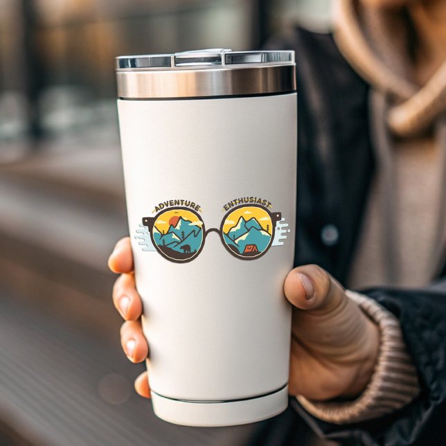 Sticker Lunettes de soleil pour les amateurs d'aventure |  (Adventure Enthusiast Camping Vinyl Sticker by PiggyPrint Stickers.)