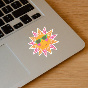 Sticker Lunettes de soleil rayons rose orange soleil abstr