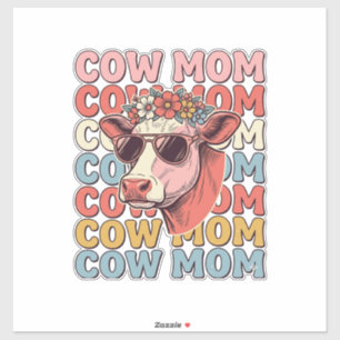 Sticker Lunettes de soleil rétro Cow Mom gravure vintage D