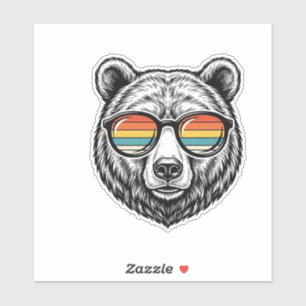 Sticker lunettes de soleil vintage ours graphique vectorie