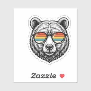 Sticker lunettes de soleil vintage ours graphisme vectorie