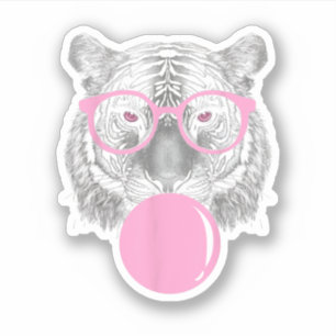 Sticker Lunettes de Tigre Femme Drôles & Bubble Gum Rose A