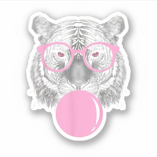 Sticker Lunettes de Tigre Femme Drôles & Bubble Gum Rose A (Devant)