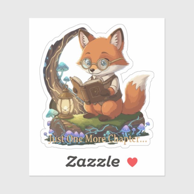Sticker Lutin Renard Bibliophile "Juste un chapitre de plu (Feuille)