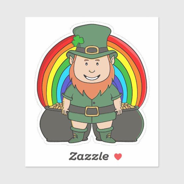 Sticker Lutrin chanceux avec pot d'or arc-en-ciel (Feuille)