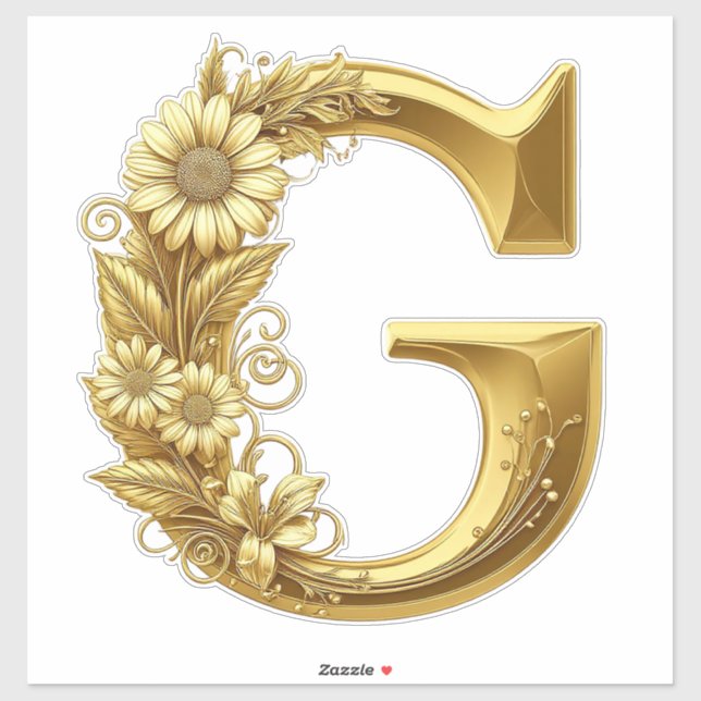 Sticker Luxurious Gold Letter G with Floral Daisies Design (Feuille)