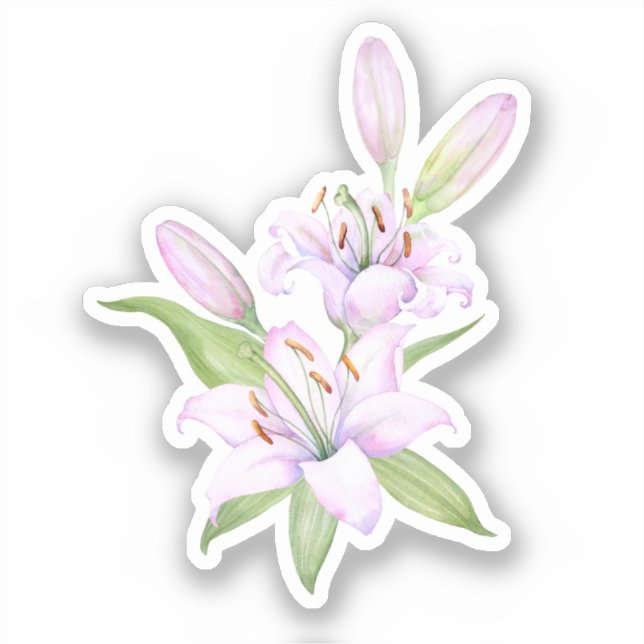 Sticker Lys blancs bouquet, fleurs d'aquarelle (Recto)