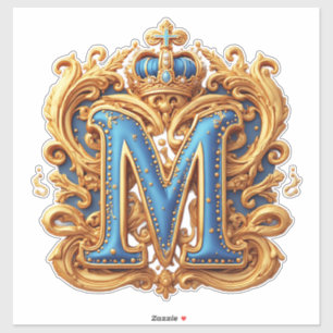 Sticker M en lettre dorée ornée avec cadre et couronne