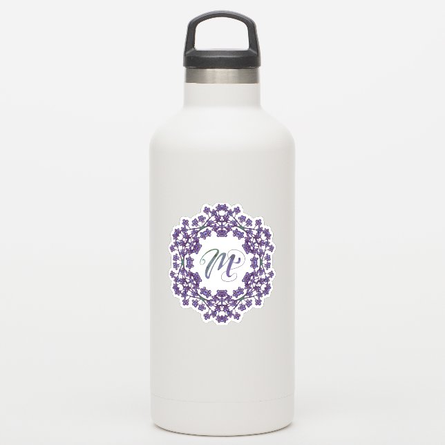 Sticker M Initiale Unique & Bizarre Fleurs Boho Plutôt (Gourde)