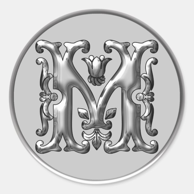 Sticker M rond initial en argent (Devant)