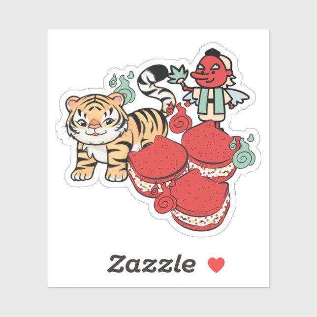 Sticker Macarons Kawaii Tigre, Tengu & Chat (Feuille)