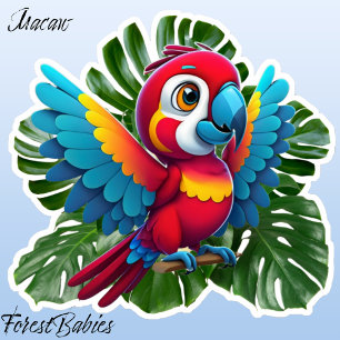 Sticker Macaw Parrot 🌴 Oiseau tropical, feuillage de Mons