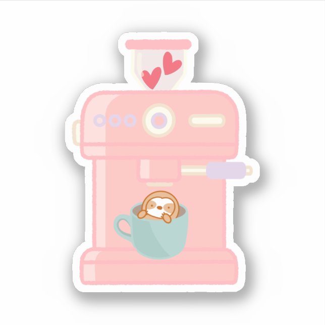 Sticker Machine à café expresso mignonne paresseux (Devant)