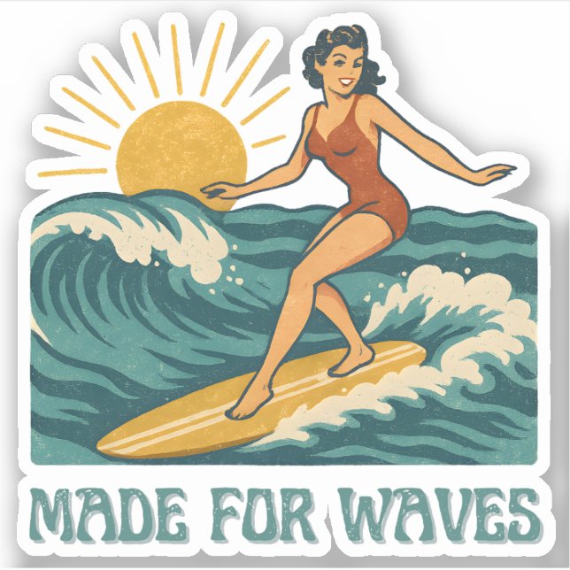 Sticker Made For Waves Surfer - Retro Surfing Pin-Up Art (Devant)