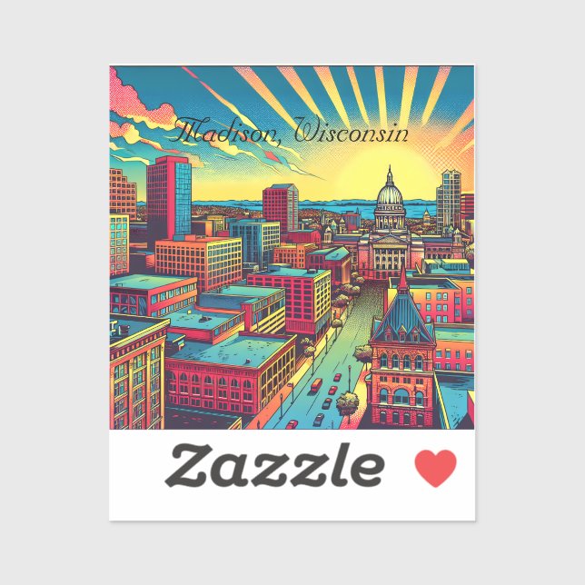 Sticker Madison, Wisconsin City Skyline au Sunset (Feuille)