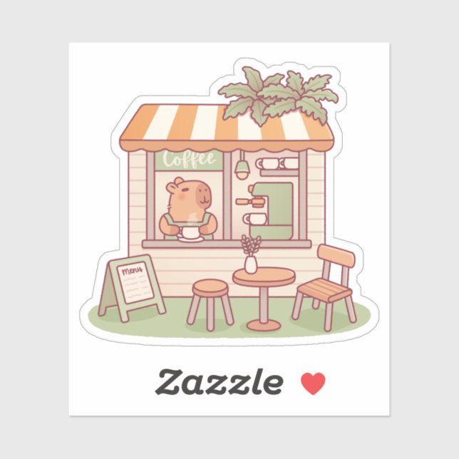 Sticker Magasin de café Cute Capybara Barista (Feuille)