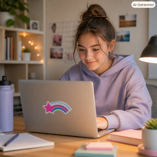 Sticker Magenta Capricieuse Étoile Filante Arc-en-Ciel Col
