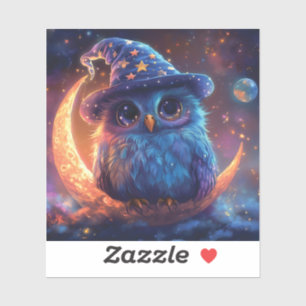 Sticker Magic Owl Wizard on the Moon : Magical Imaginaire