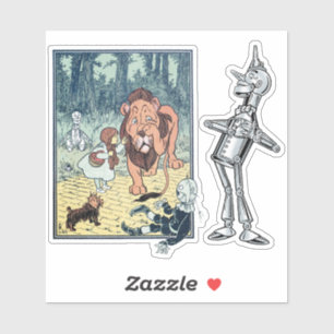 Sticker Magicien d'Oz vintage, Dorothy, Lion et Homme de f