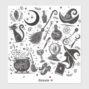 Sticker Magique sorcière Whimsical Wiccan Pagan Parti