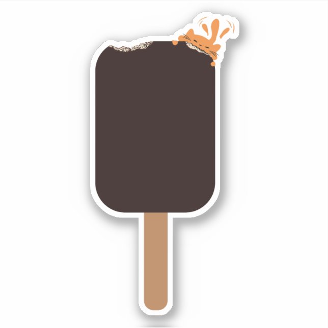 Sticker Magnifique glace au chocolat avec un chat orange (Devant)