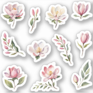 Sticker Magnifique Pack de Fleurs de Magnolia Rose-Bleu