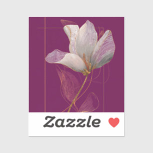 Sticker Magnolia blanche ligne or magenta