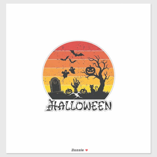 Sticker Main de zombie Halloween Pierre tombale Arbre Chat (Feuille)
