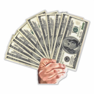 Sticker main tenir cent dollars billets argent art