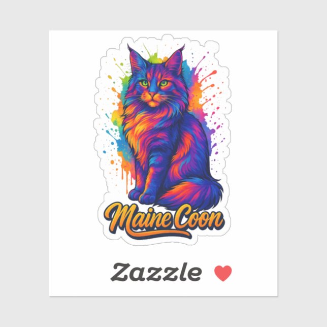Sticker Maine Coon Pop Art Colorful Cat Illustration (Feuille)