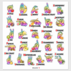 Sticker Mains & Récolte : Apprenez l'ASL avec les Fruits