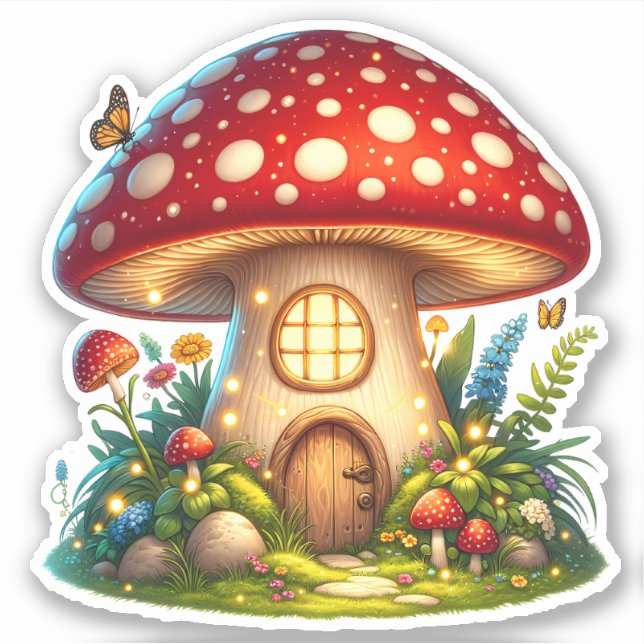 Sticker Maison de champignons enchantée Magique Cottage (Devant)