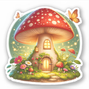 Sticker Maison de champignons enchantée Magique Cottage En