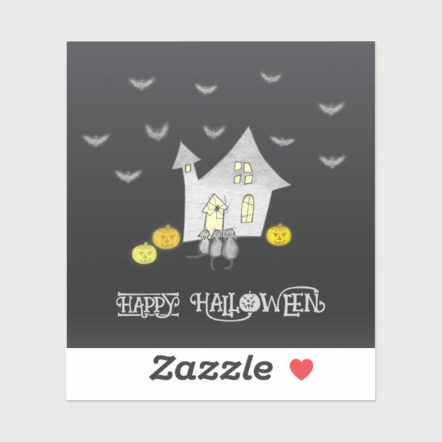 Sticker Maison d'Halloween, Chats noirs, Chats, Chauves-so (Feuille)
