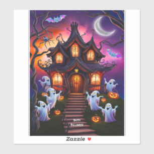 Sticker Maison Hantée éffrayante Halloween Scène de nuit