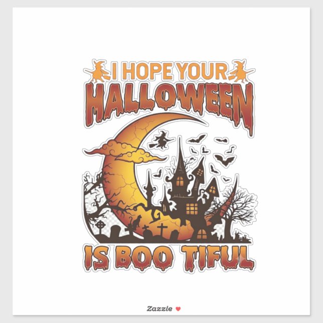 Sticker Maison Hantée Halloween Boo Tiful Croissant Lune B (Feuille)