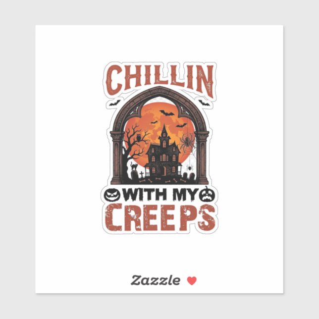 Sticker Maison hantée Halloween Chillin Creeps Lune Orange (Feuille)