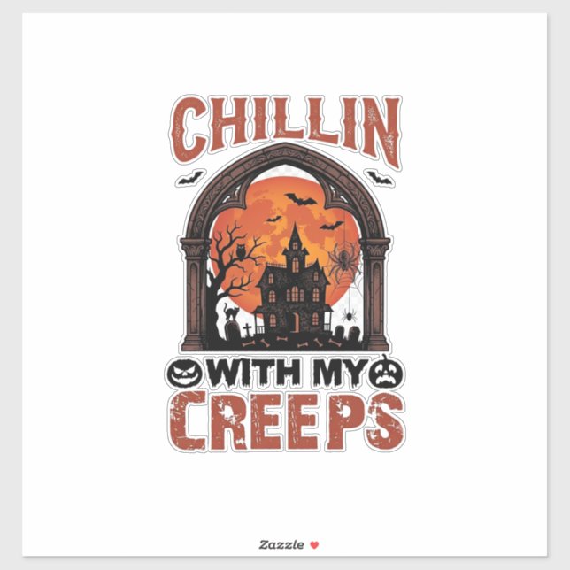 Sticker Maison hantée Halloween Chillin Creeps Lune Orange (Feuille)