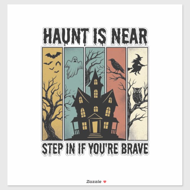 Sticker Maison Hantée Halloween Gravure Vintage Épouvantab (Feuille)