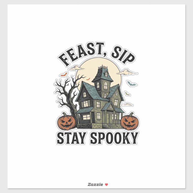 Sticker Maison Hantée Halloween Gravure Vintage Épouvantab (Feuille)