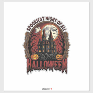 Sticker Maison Hantée Halloween Gravure Vintage Épouvantab