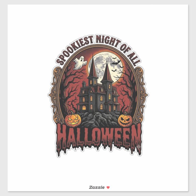 Sticker Maison Hantée Halloween Gravure Vintage Épouvantab (Feuille)