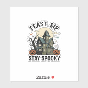 Sticker Maison Hantée Halloween Gravure Vintage Épouvantab
