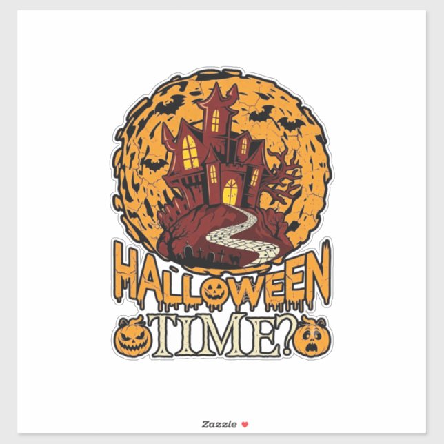Sticker Maison Hantée Halloween Pleine Lune Citrouilles (Feuille)