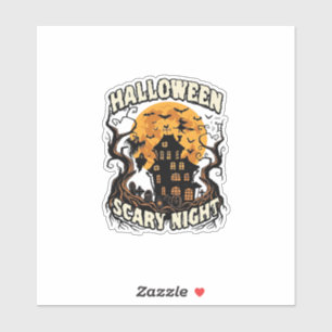 Sticker Maison Hantée Nuit Effrayante Halloween Pleine Lun