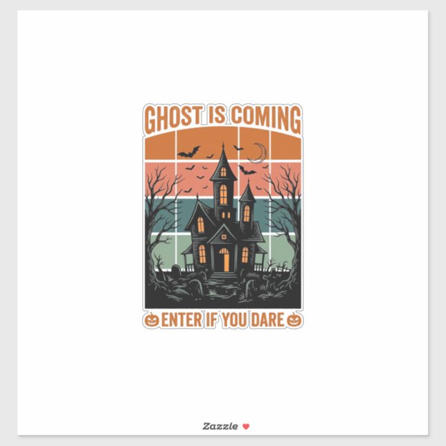 Sticker Maison Hantée Vintage Ghost Arrive Halloween Dé (Feuille)